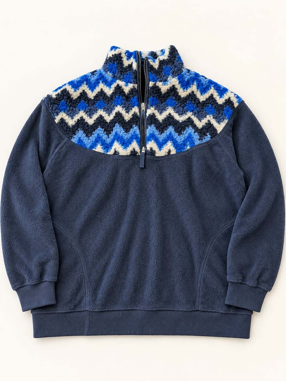 Aerie Hometown Holiday 1/4 Zip Fleece Pullover Jacket Size M Blue Chevron (w1)
